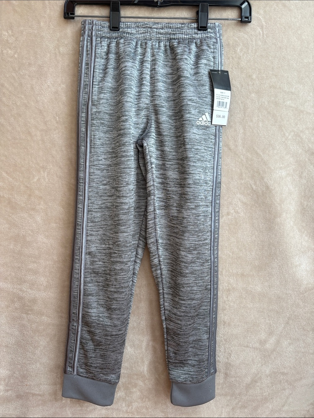 Adidas boys Gray Heather Kids' Jogger Pants with stripes down side